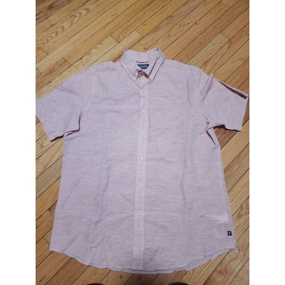 Chaps Linen Cotton Men's Short Sleeve Button Up Shirt Size Large